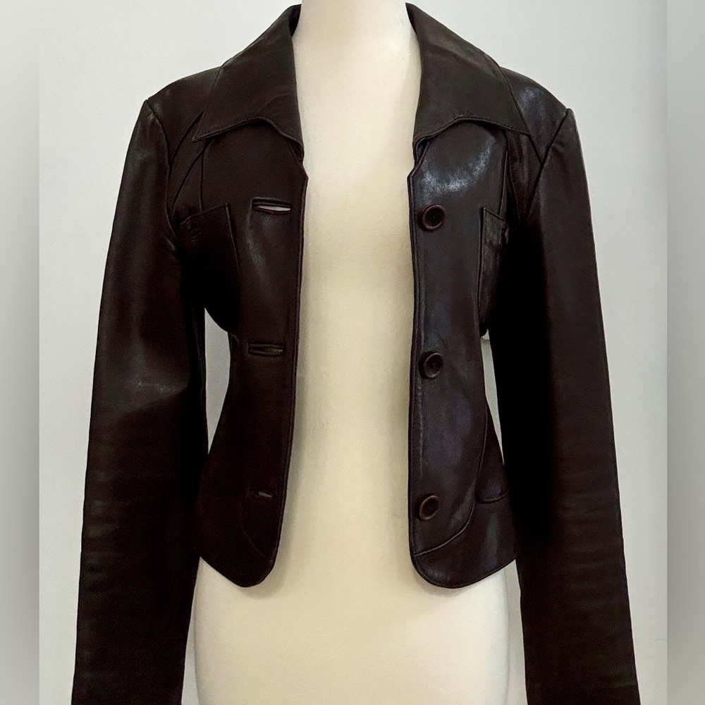 What Goes Around Comes Around Brown Leather Jacket Sz XS